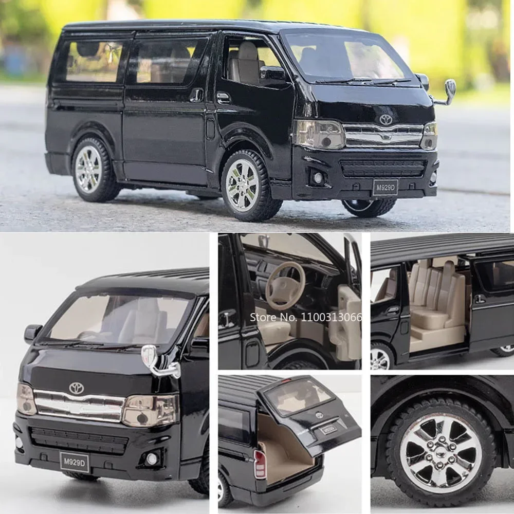 1:32スケール ハイエース ヴェルファイア 車のおもちゃ 合金モデル ドア開閉可能 ゴムタイヤ ミニチュアMPV ホイールプルバック車両 テーブルデコレーション