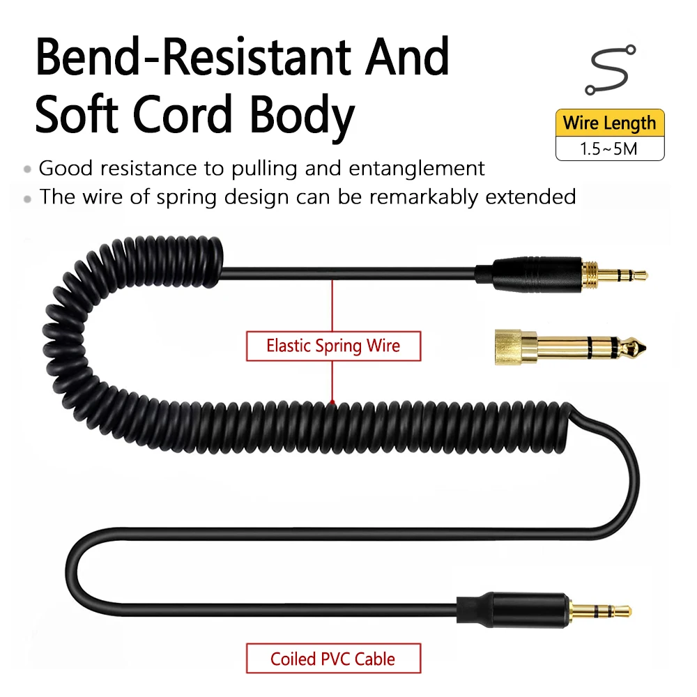 Durable Coiled Headphone Audio Cable High-extensional Spring Line 3.5MM 6.35MM Adapter cable for BOSE QC35 35II QC45 NC700