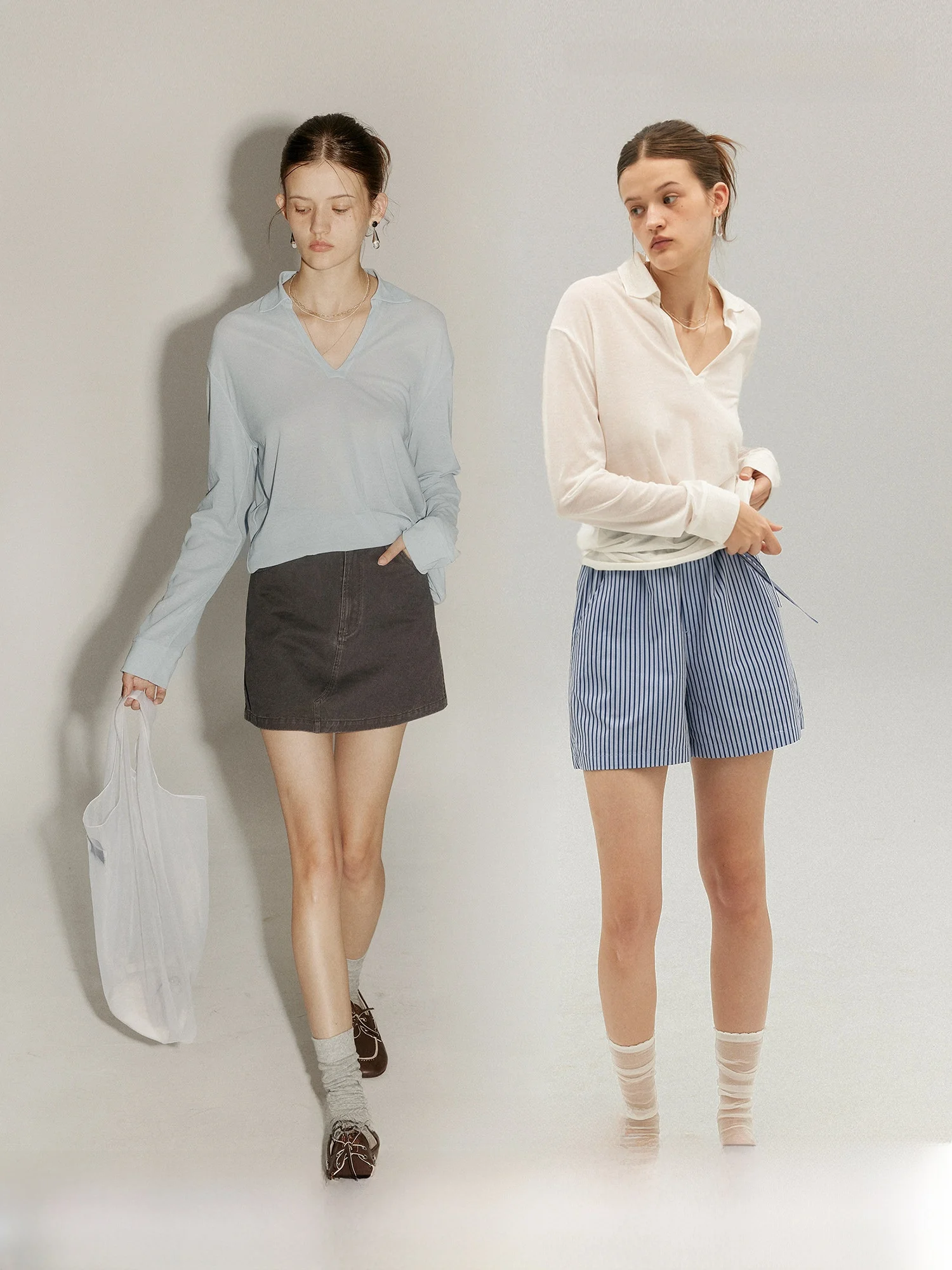 

SMORE RIVERS Casual Sle Long Sve T-irt Women's Loose Fit Cool Sensation See-tough Me Pure Color Autumn Wear