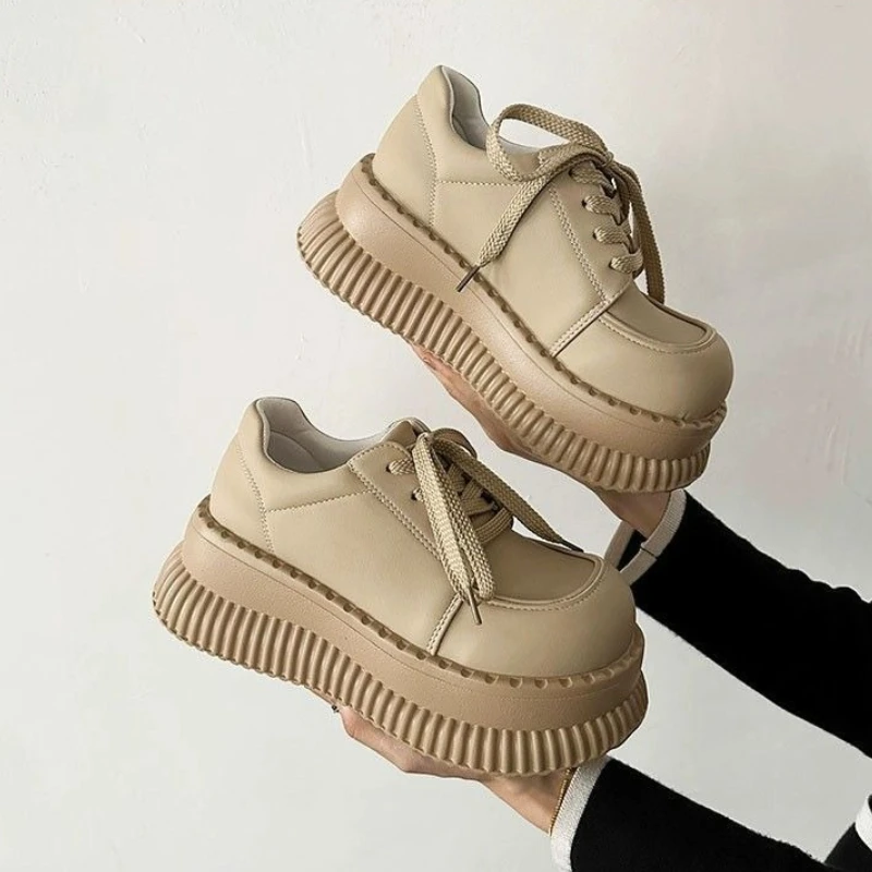 

2025 Spring Korean Retro White Sneakers Viral Chunky Sole Loafer Lightweight Soft for Layering Streetwear​