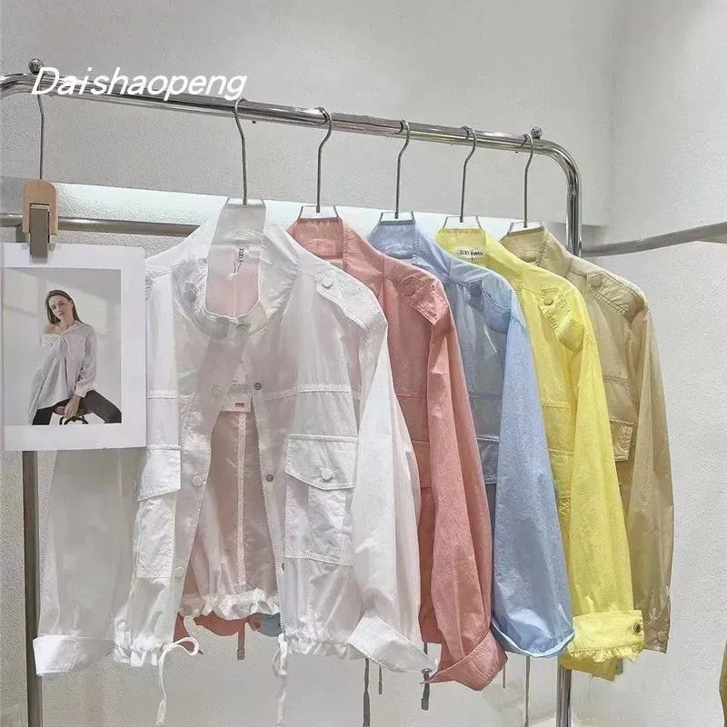 2026 여름 스탠드 칼라 포켓 자외선 차단 의류 여성 루즈핏 UV 차단 셔츠 얇은 숏 재킷