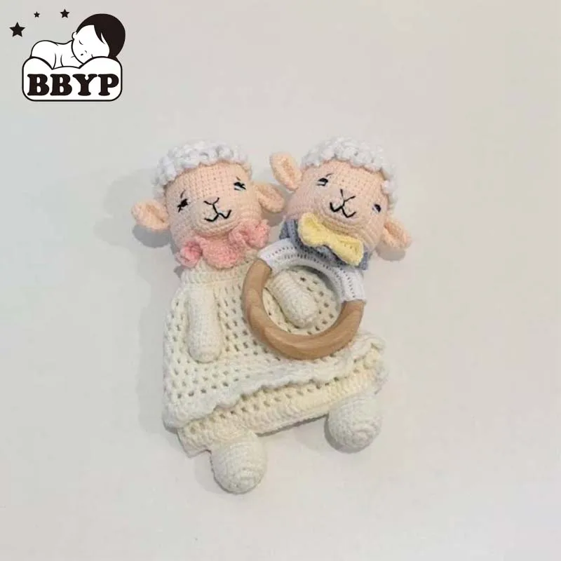 

Handmade Crochet Sheep Baby Towel Stuffed Lamb Doll Newborn Appease Cuddling Towel Soft Dolls Sleeping Dolls for Xmas Gift