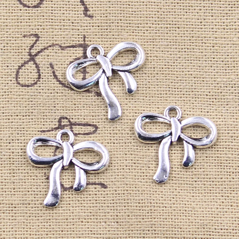 20pcs Charms Ribbon Bowknot 18x19mm Antique Silver Color Pendants Making DIY Handmade Tibetan Finding Jewelry