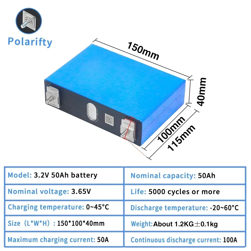 NEW 8PCS 3.2v 50Ah Lifepo4 Lithium Iron Phosphate Battery DIY 12v 24v 48V Grade A Rechargeable Cells For Golf Cart Solar Boat