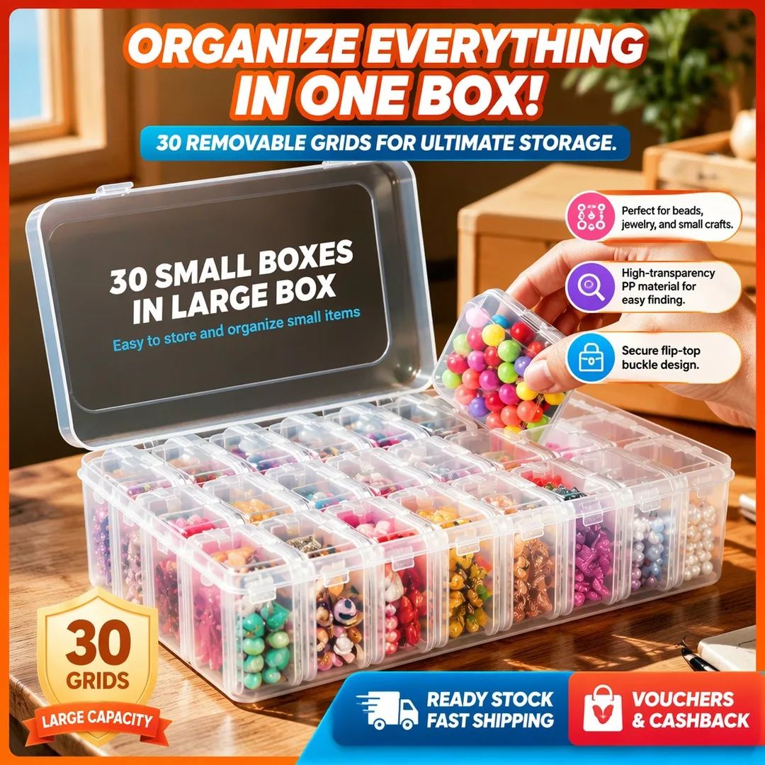 30/14 Grid Diamond Painting Storage Containers, Transparent Bead Organizer Stackable Plastic Diamond Art Storage Boxes for DIY