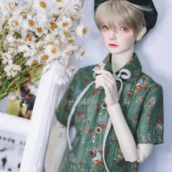 BJD Doll Clothes Floral Linen Doll Collar Ribbon Short Sleeved Shirt For 1/3 1/4 BJD SD DD MSD MDD SD17 POPO68 Uncle SSDF Doll