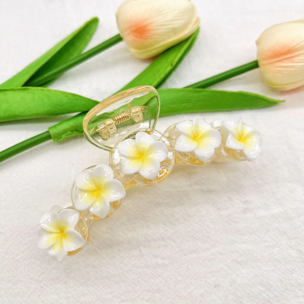 Bohemia Plumeria Flower Hair Claw Hair Clamps Korean Style Summer Flower Claw Clip Crab Cllip Headwear Ponytail Shark Clip Girl