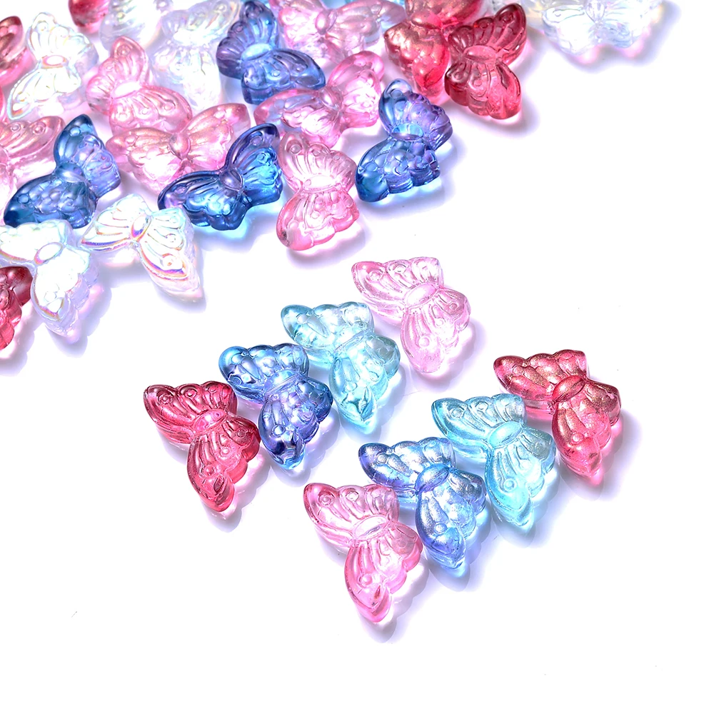 50 Stück 15x8mm Bunte Schmetterling Transparente Glasperlen Gerade Lochperlen für DIY Handgemachte Ohrringe Schmuckmaterial – Detail 5