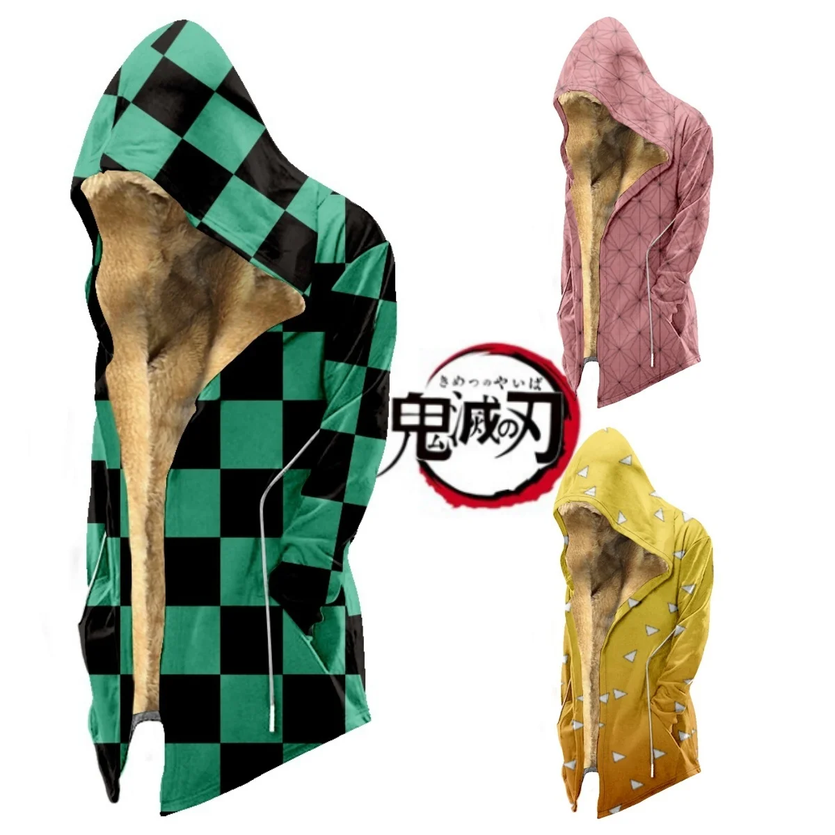 

Men's Demon Slayer Velvet Thick Warm Autumn Winter Oversized Hoodie Coat Zip Up Sweatshirt Top Plus Size Boy Girl Plush Jackets