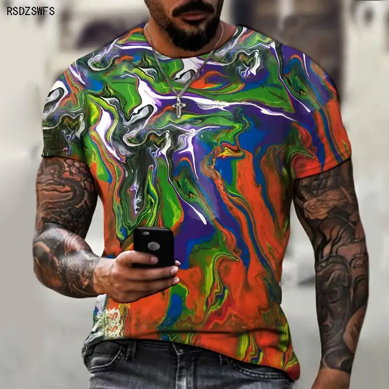 2021 new abstract mosaic pattern 3D printing T-shirt best-selling 3D printing street hip-hop men\'s color casual fashion