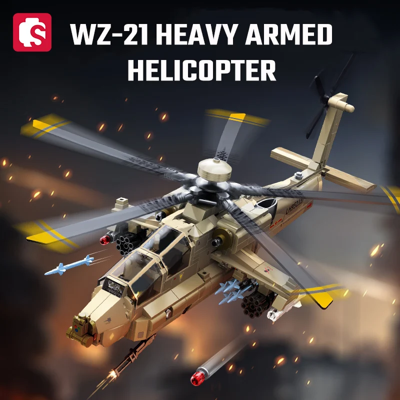 SEMBO 703pcs Z-21 Heavy Armed Helicopter Assemblage Building Blocks MOC Fighter, Aircraft Model Birthday Gift Kids Toys for Boys