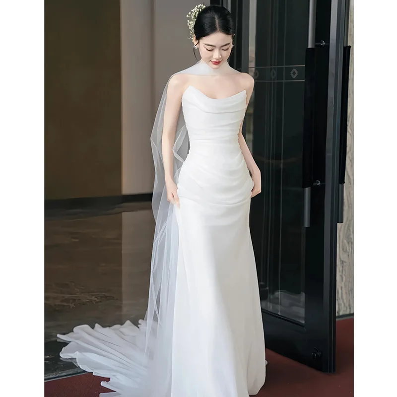 Weightless Beach Satin Evening Dresses Simple Strapless Silken Mermaid Vestidos De Fiesta New Style