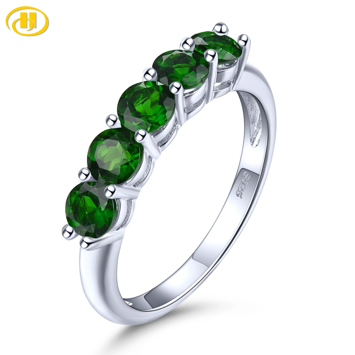 

Natural Diopside Solid Silver Rings 1.4 Carats Genuine Green Gemstone Simple Classic Design Women's Ring Daily Fine Jewelrys