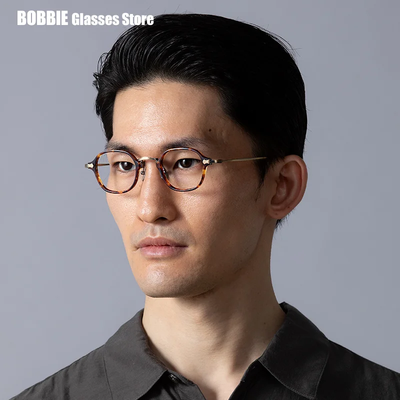 Japanese Design Acetate Titanium Glasses Frame Men Women Eyeglasses Vintage Retro Engraving Reading Eyewear Tortoise Transparent