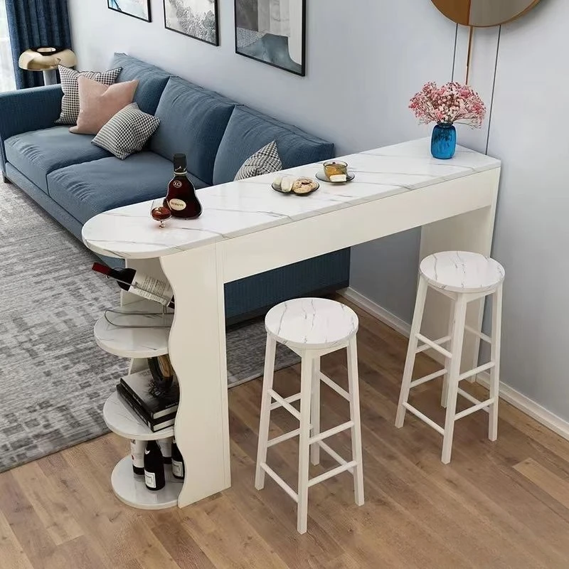 

Bar counter against the wall Small apartment Home simple living room Balcony long table table and chair combination Milk tea sho