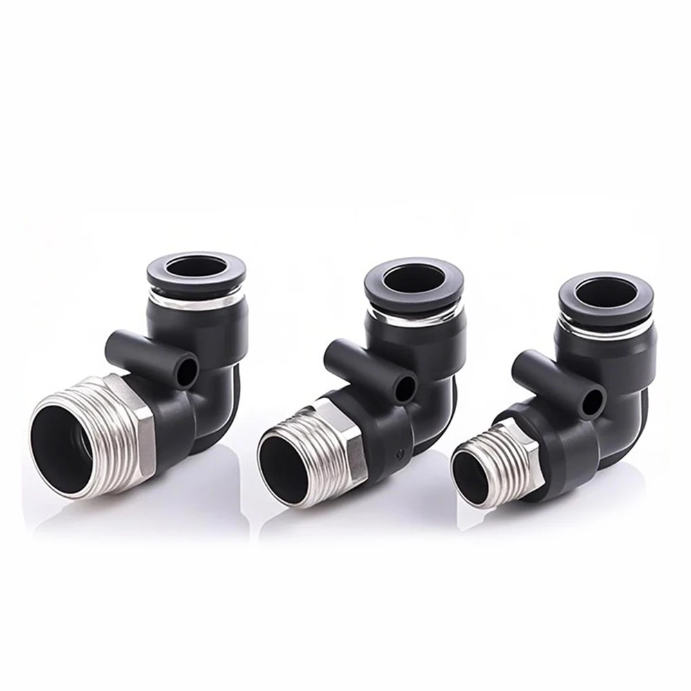 PL Black Pneumatic Quick Connector PU Hose Tracheal External Thread BSPT 1/4 1/2 1/8 3/8 Copper Elbow L-shaped Connector PL8-02