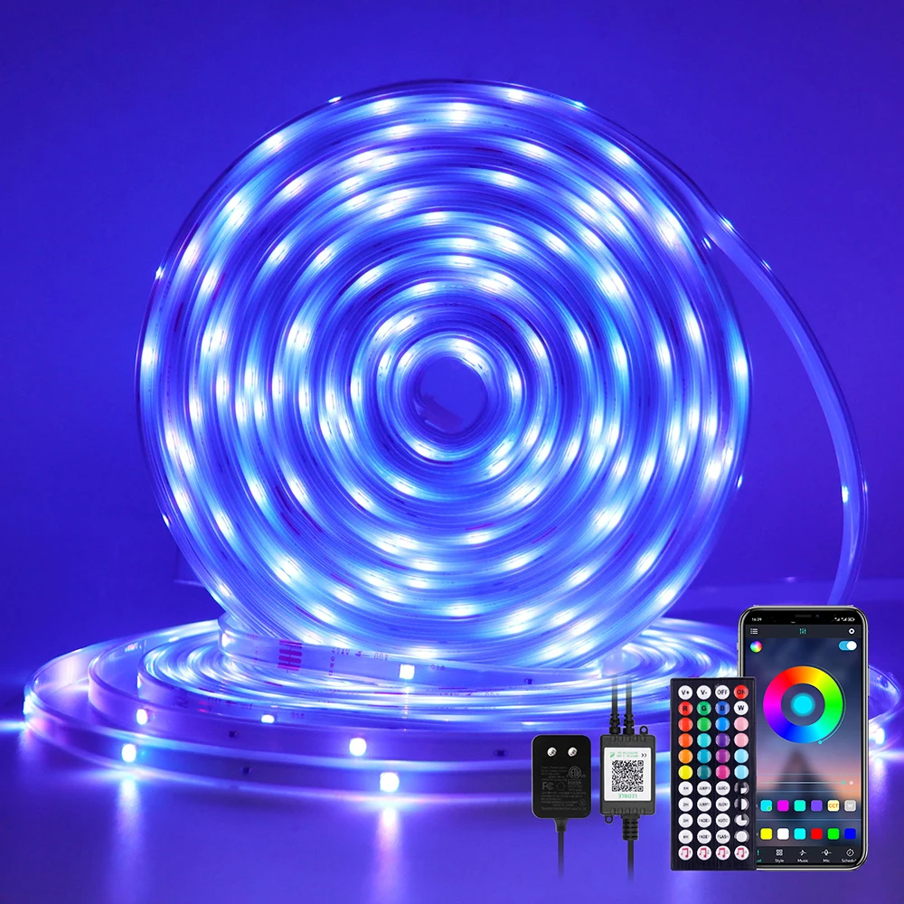 24V 5M 10M 20M 60M Bluetooth RGB LED Strip Light IP67 Waterproof 44Key Remote Control EU US UK AU Power Kit 3535 15LED Flex Tape