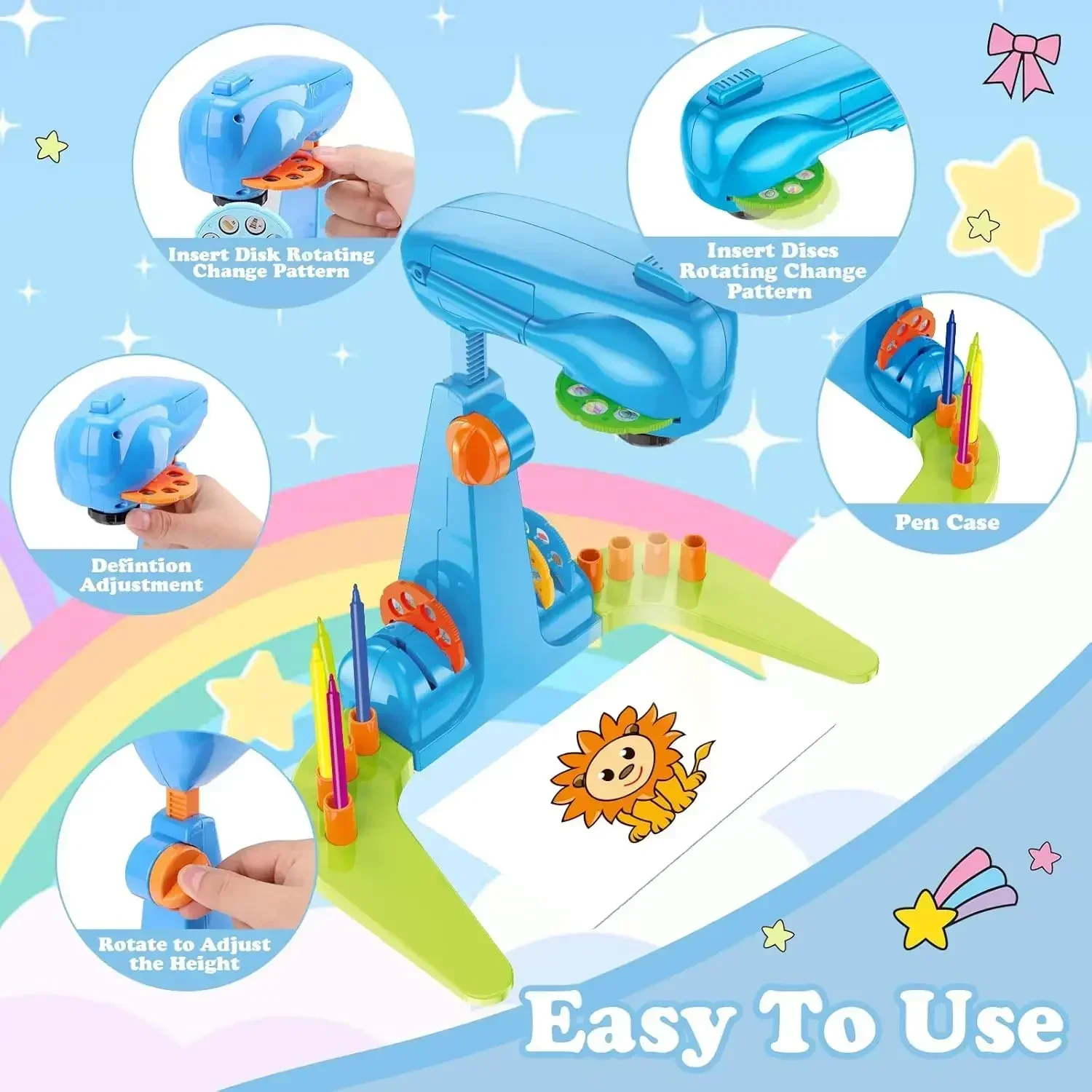 Kit d'art et d'artisanat Projecteur de dessin pour enfants, comprenant des crayons de couleur, des crayons, des livres de coloriage, un kit de dessin cadeau pour garçons et filles
