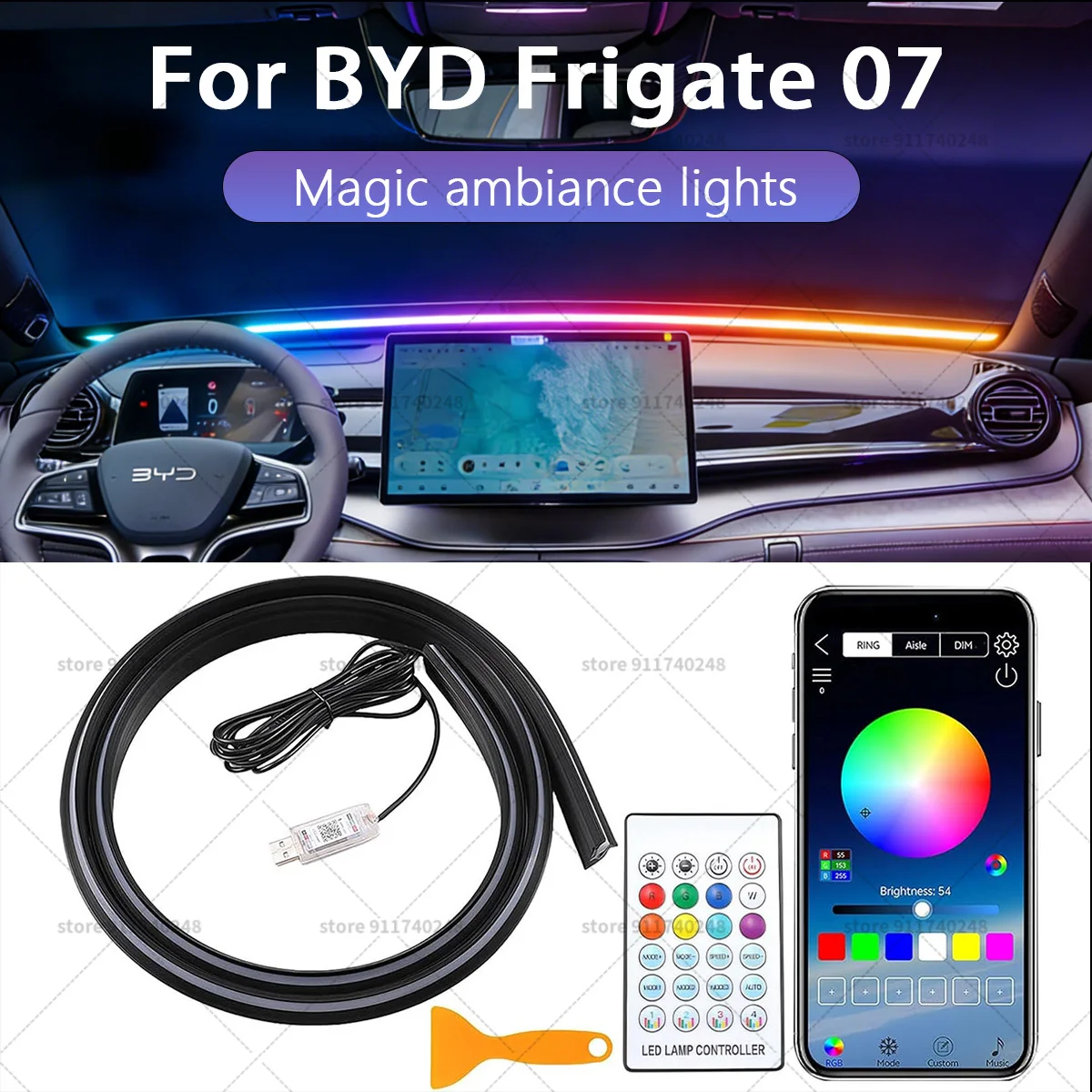 

Для BYD Frigate 07, световая полоса для украшения автомобиля, красочная акриловая звукоизоляционная полоса для переднего лобового стекла, свет для амбушюры