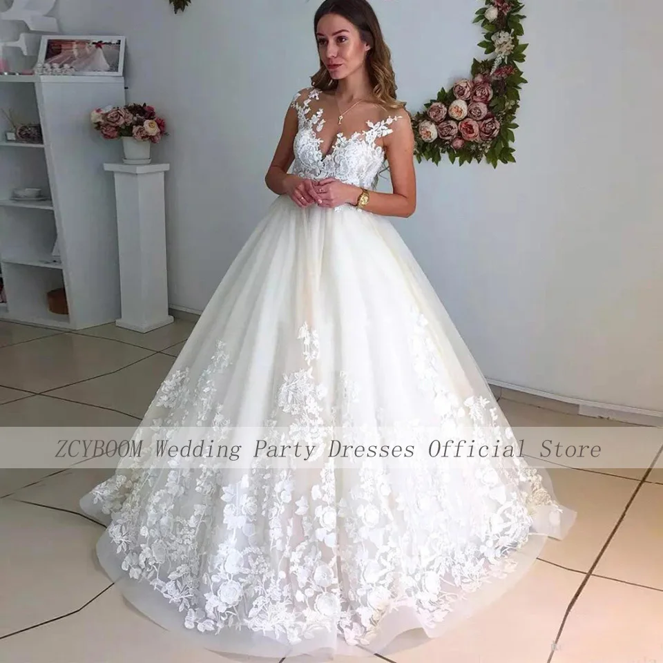 Charming O-Neck Open Back Sleeveless Appliques Wedding Dress 2025 A-Line Floor Length Sweep Train Tulle Custom Made Bridal Gown