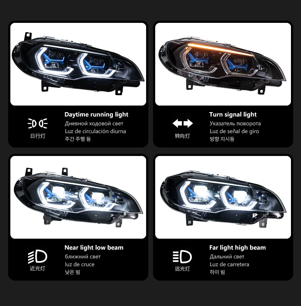 Suitable for 08-14  X6 Headlight E71 Modified  Lens Golden Eye Two-color Spoon Headlight Assembly