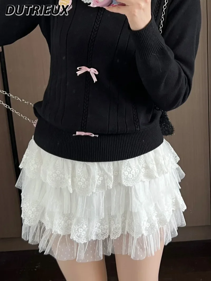 

Japanese Original Summer Versatile White Elastic Waist Mini Gauze Skirts for Women Sweet and Cute Girl Lace Cake Short Skirt