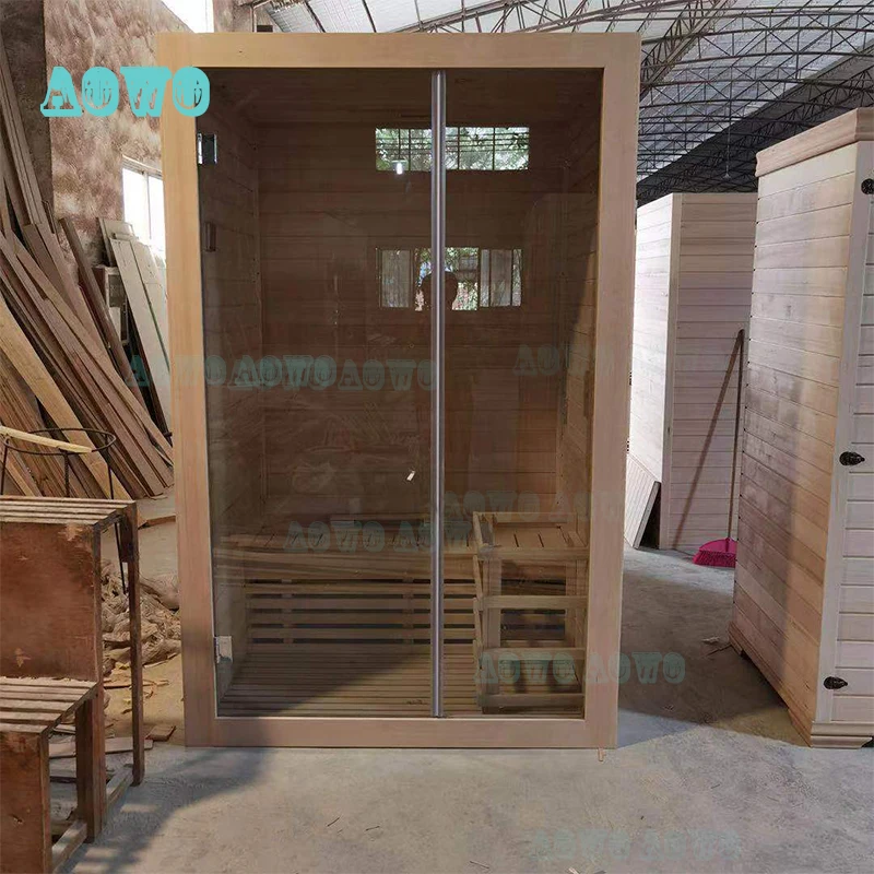 

Red Light Sauna Cabin Massage Hot Rooms Set 2 People Sauna Spa Mobile Polished Wooden Sauna Box Canadian Wood