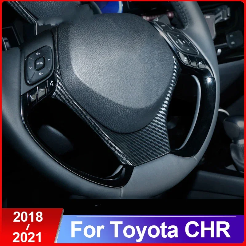 For Toyota C-hr 2016-2020 2021 Carbon Fiber Car Steering Wheel Trim V Type Sequins Cover Sticker Interior Moulding 3d Auto Parts