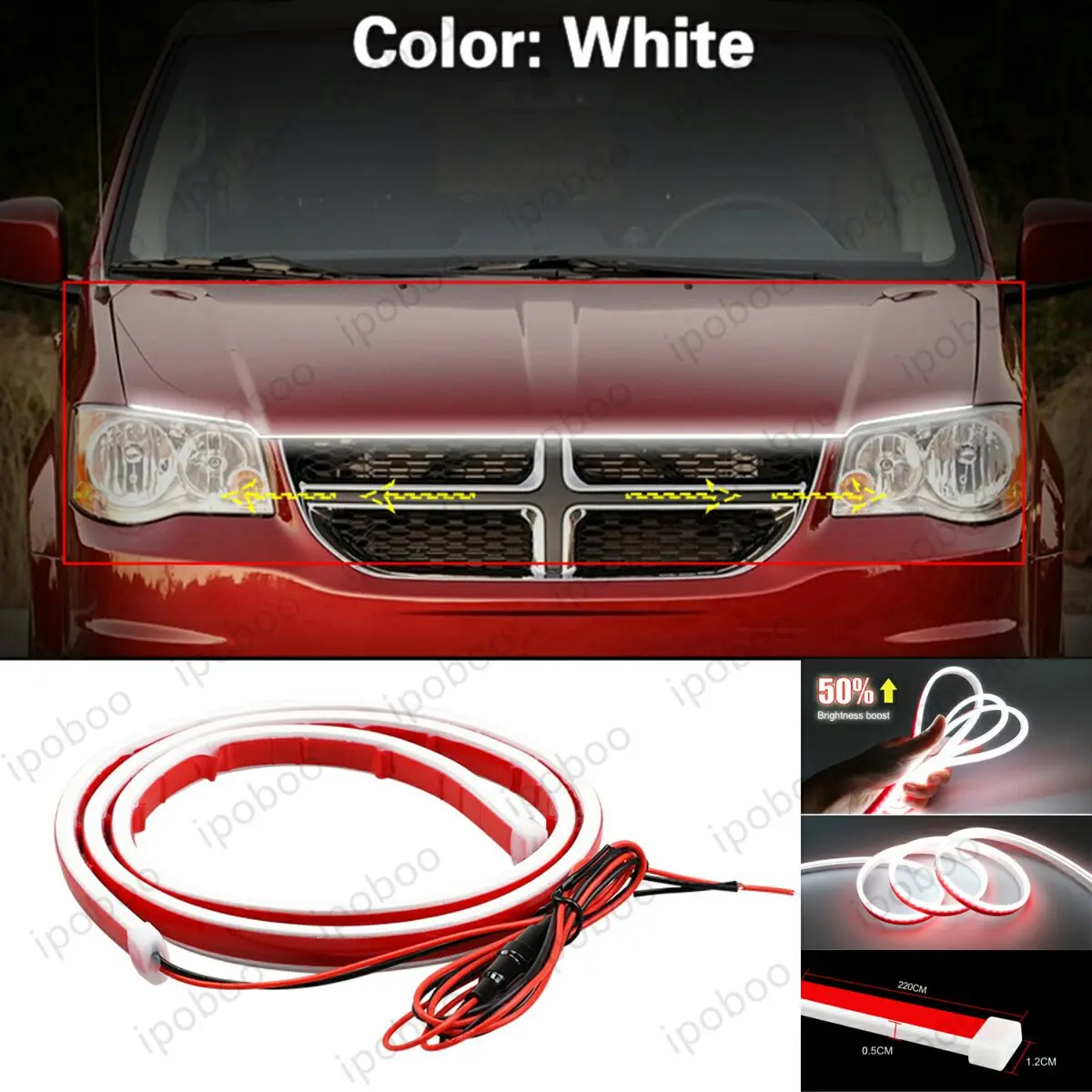 

86" LED Hood Light Strip For Dodge Grand Caravan 07-21 Flexible Dynamic Scan Start Up Hoodbeam Kit Engine Cover Decoration Light