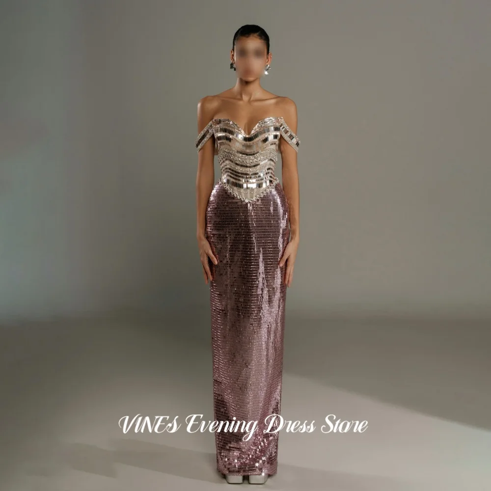 VINES Dusty Rose Off Shoulder Mermaid Prom Dress V Neck Beaded Corset Sequin Skirt Luxury Evening Dress Party Gown Customized