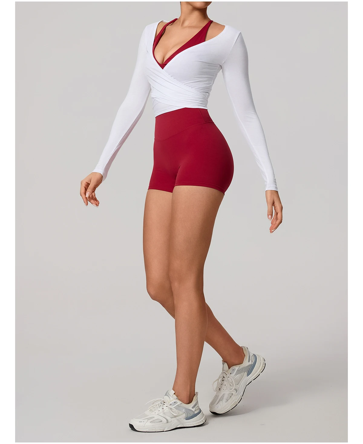 Neues Sommer-Damen-Yoga-Langarm-Einteiler-Oberteil mit Trägern – Premium-Ballett-Wrap-Top für Damen – Sport-Top für das Training – Detail 16