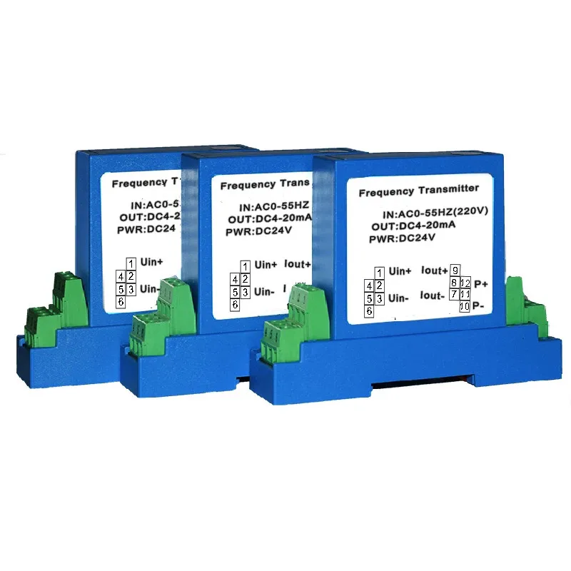 

Factory saleFrequency Transmitter Transducer 0-100KHZ to 4-20mA 0-10V 1 In 1 Out DIN Rail Installation DC24V Power