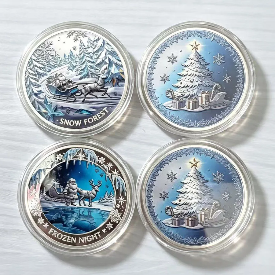 4cm Christmas Coin Tress Snow Forest Frozen Night Commemorative Coins Holiday Souvenir Collectible Coins