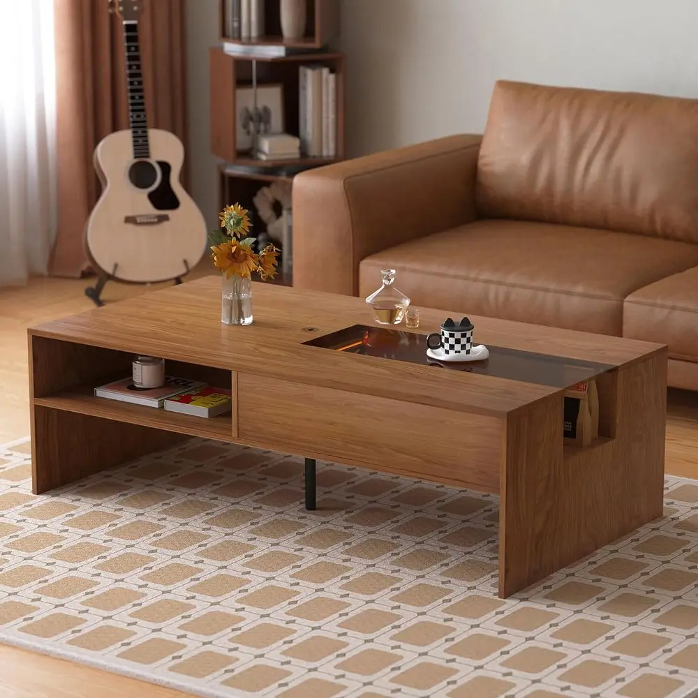 

51 Современный прямоугольный центральный стол для гостиной с полками для хранения и скрытым отделением, стильный чайный столик для квартиры, дома,