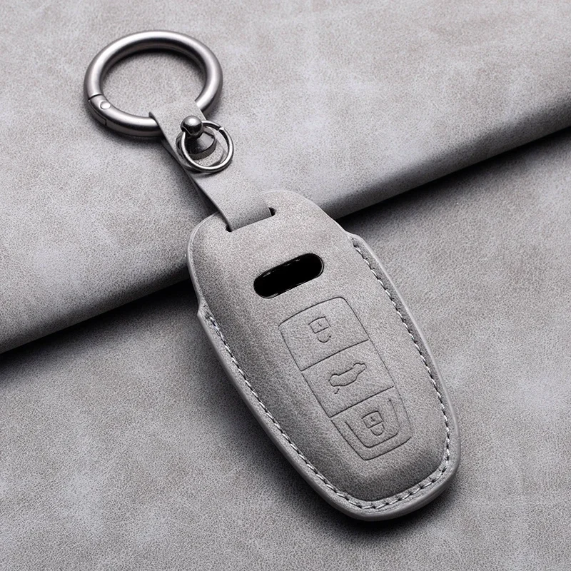 Leather Car Key Case Cover For Audi A3 A4 B9 A6 A7 4K A8 E-tron Q5 Q8 C8 D5 SQ8 Car Smart Holder Key Fob Keychain Accessories