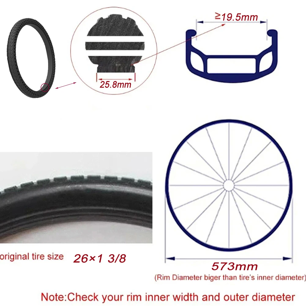 26x1-3/8 Bicycle Tubeless Solid Tyre  Honeycomb Tire 26 Inch Non Inflatable Explosion-proof Bike Solid Tire