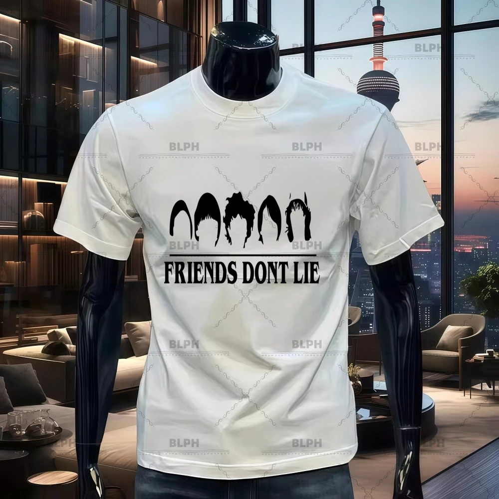 

Футболка из 100% хлопка с силуэтом персонажа из сериала «Очень странные дела» и надписью «FRIENDS DONT LIE», семейные парные футболки