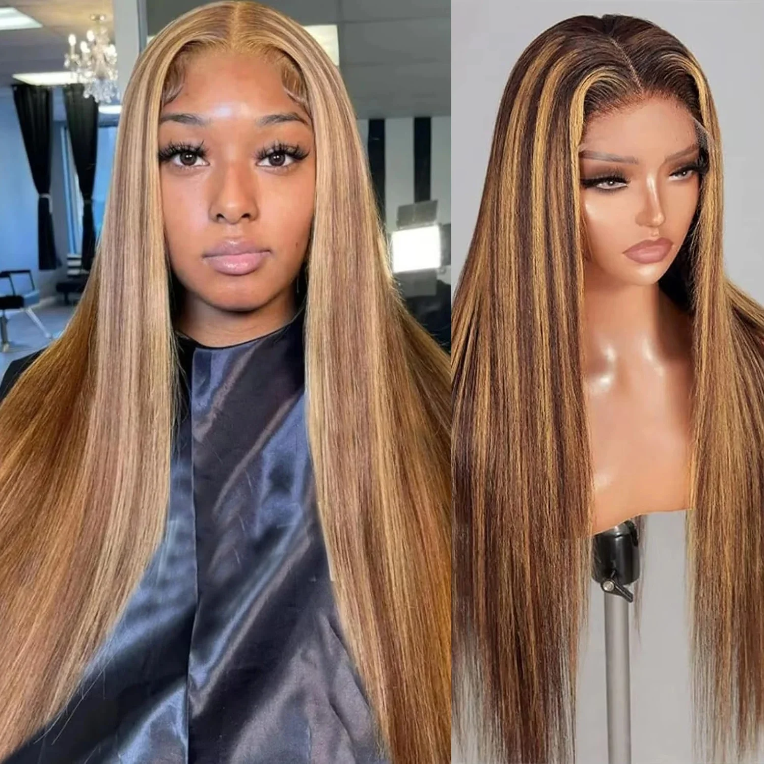 

Накладные парики из натуральных волос 13X4 с кружевной передней частью, омбре, медово-русые, коричневые, прямые, цветные, для женщин