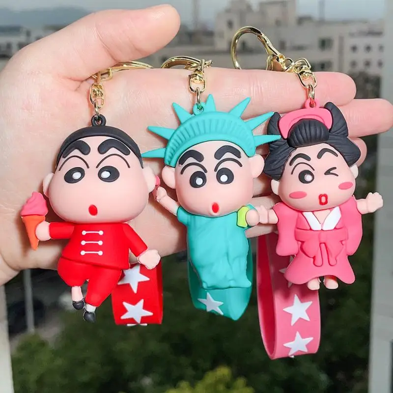 Crayon Xiaoxin Keychain Crossdressing Cartoon Silicone Three-Dimensional Doll Pendant Anime Car Key Bag Accessories Girl Gifts