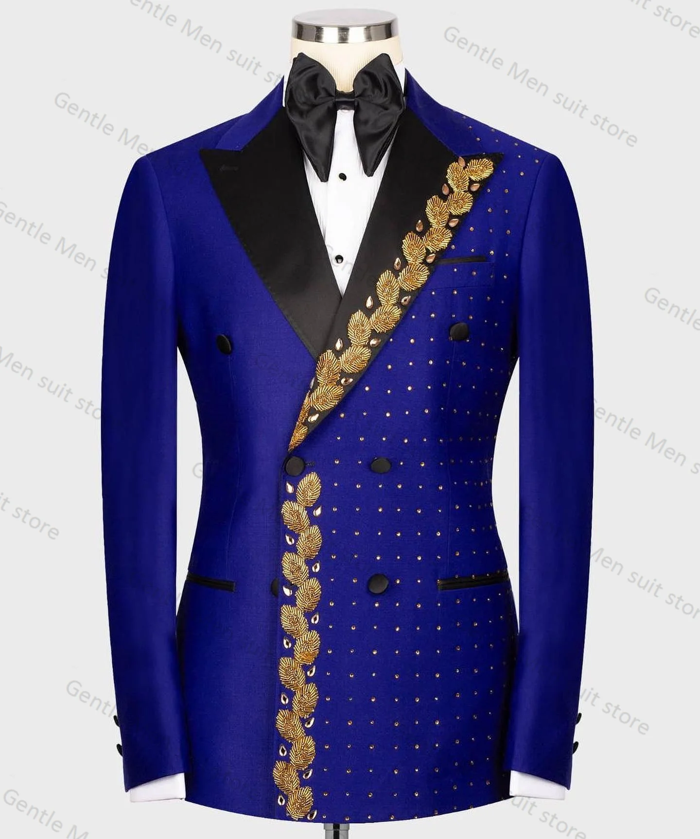 

Royal Blue Men Suits Set Designer Custom Made Jacket 2 Piece Blazer+ Black Pants Groom Wedding Tuxedo Office Man Coat