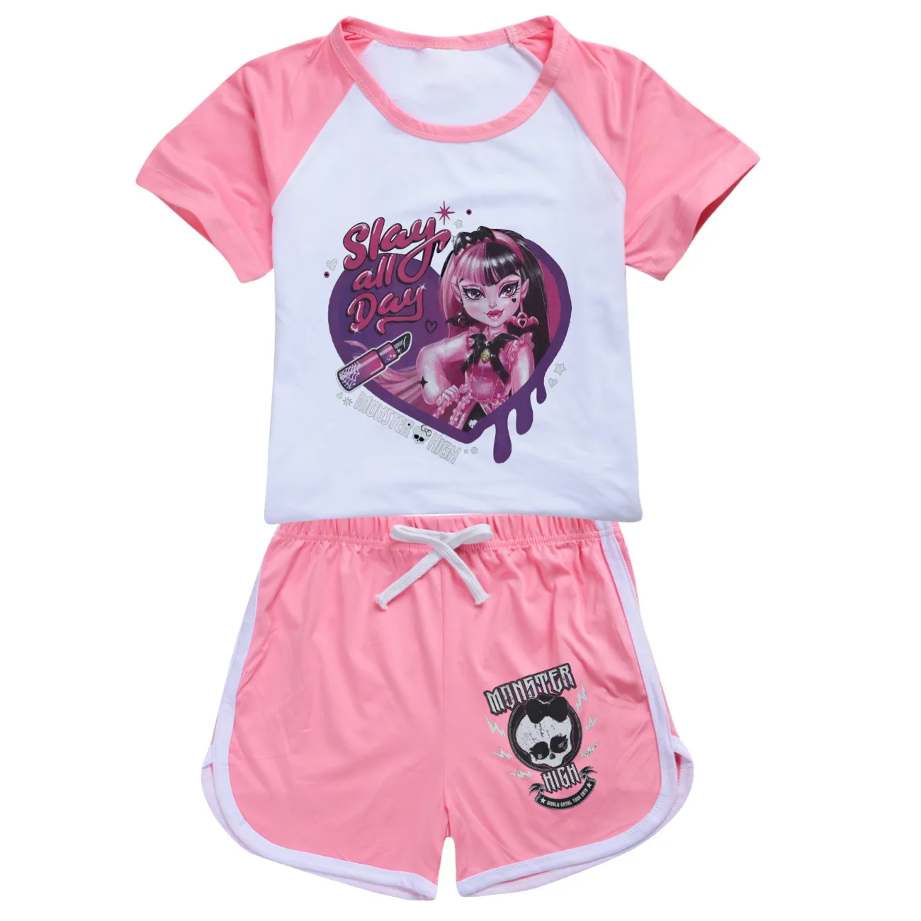 Monster High Costume for Kids Toddler Girls Draculaura Tshirt+shorts 2pcs Boys Short Sleeve Pajama Sets Summer Children Clothing