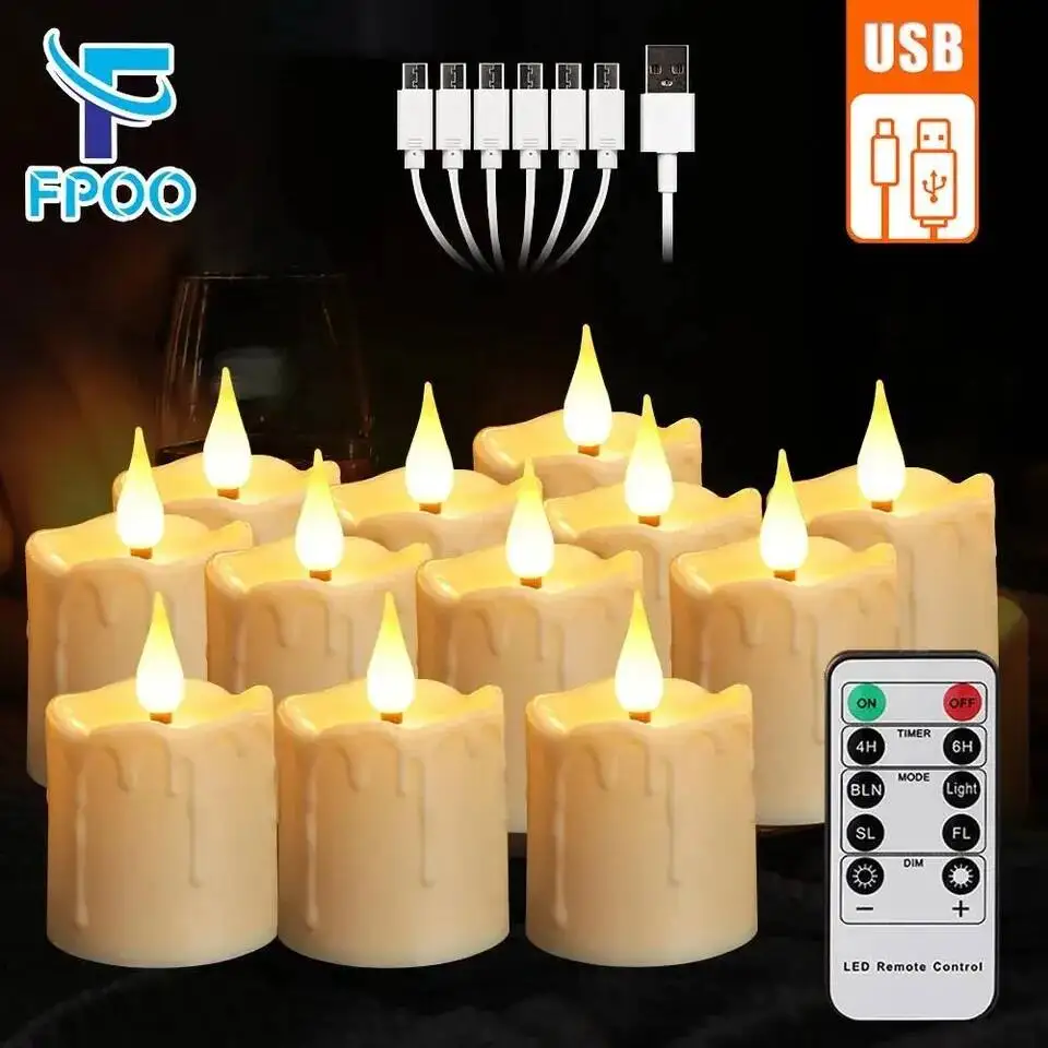 6/12PCS Rechargeable LED Candles Waterproof Flameless With Remote Timer For Home Decor Holiday Wedding Day Tea Candle Light