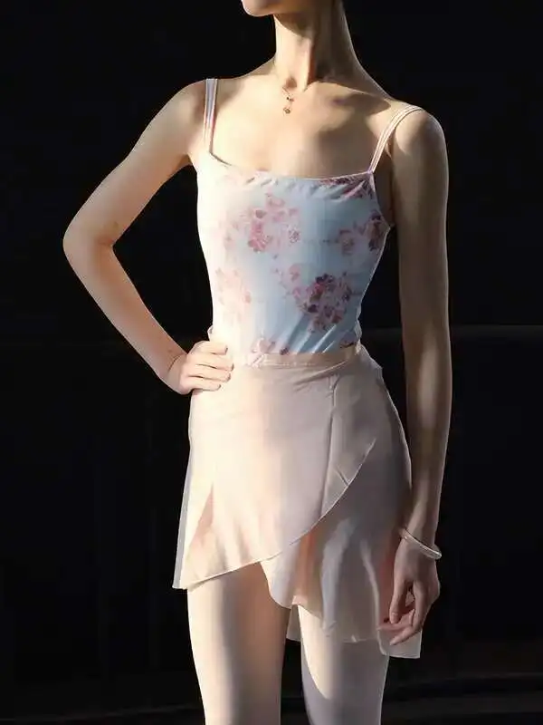 

Ballet practice clothes, women's suspender art exam gymnastics clothes, small red flower jumpsuit, adult body clothes, dance