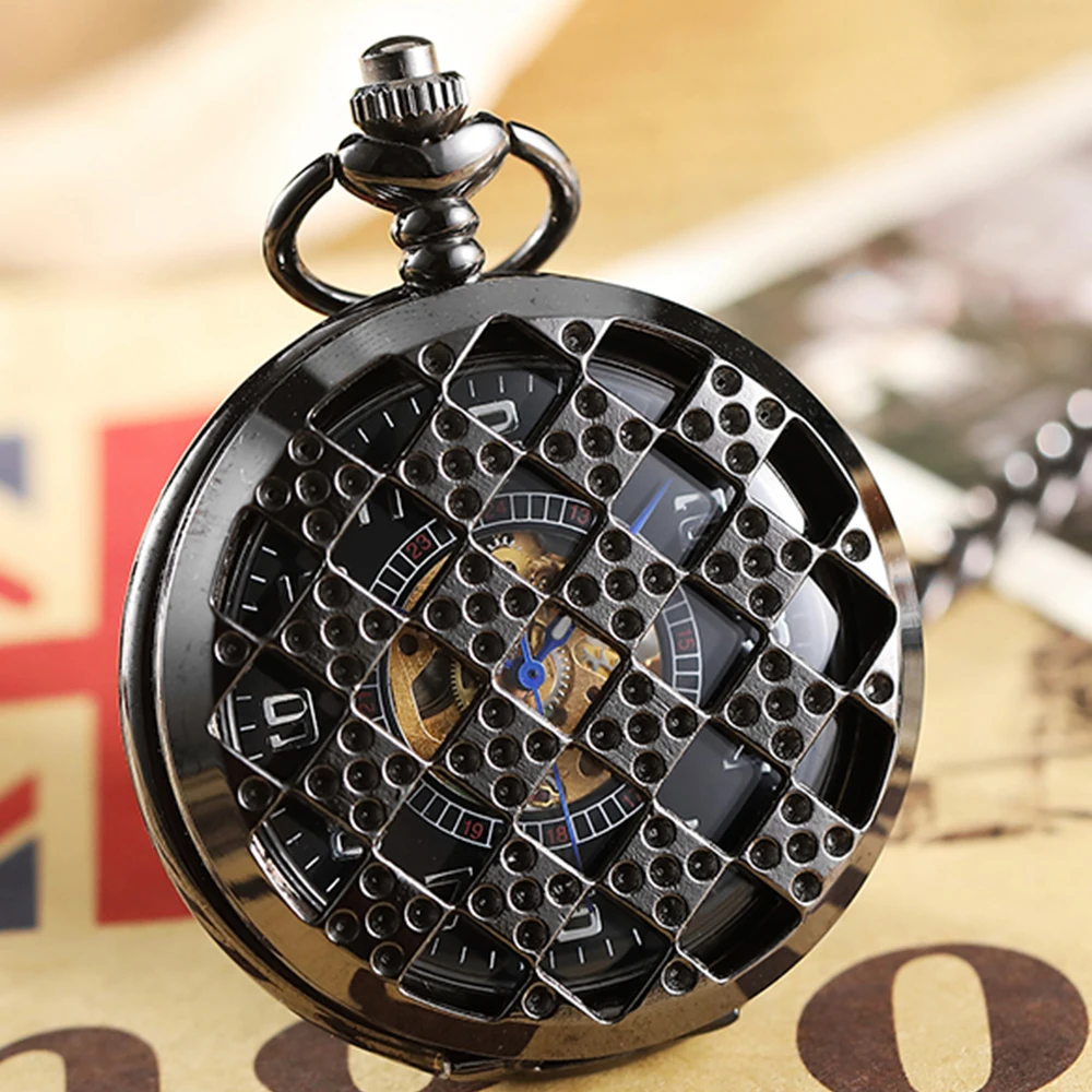 Vintage Unisex Charm Black Fashion Roman Number Quartz Steampunk Pocket Watch Women Man Necklace Pendant with Chain Gifts