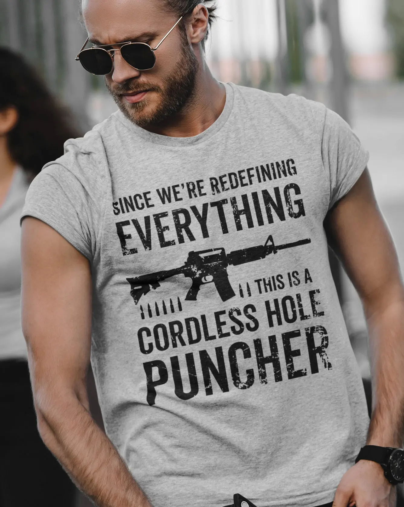 MENS PRO GUN T-SHIRT SINCE WE ARE REDEFINING EVERYTHING CORDLESS HOLE PUNCHER USA PATRIOTIC T-SHIRT PRO GUN SHIRTS GIFTS FOR MAN