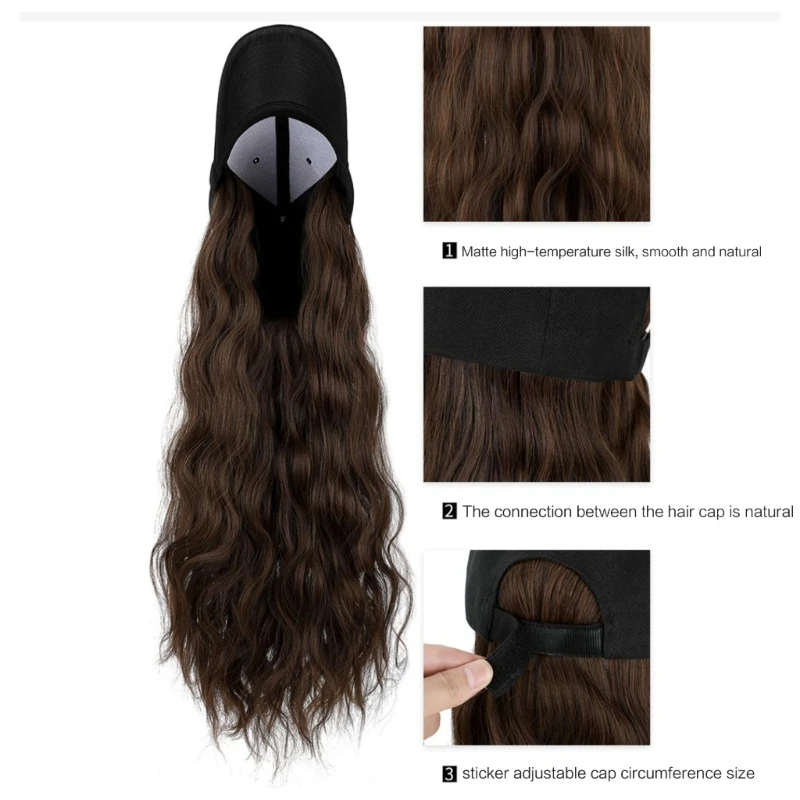 Long Wavy  Curly  Baseball Cap With Hair Extension Baseball Cap Hair