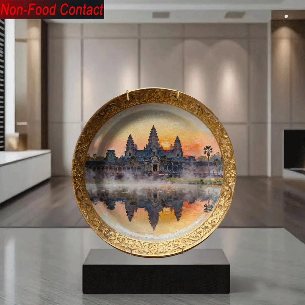 1pc Authentic Angkor Wat Cambodia Replica Ceramic Plate | Round Cambodian Temple Art Decor, Non-Food Contact view 4