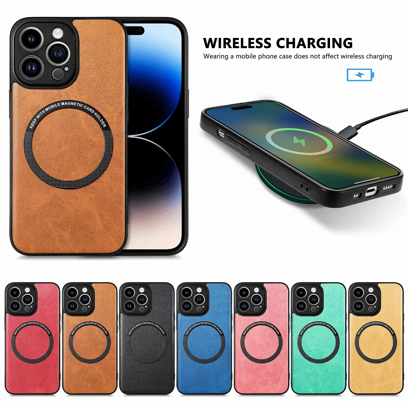 For Magsafe Magnetic Wireless Charging Case For iPhone 15 14 13 12 Mini 11 Pro XS Max XR X 8 Plus SE 2022 2020 Pu Trim TPU Cover