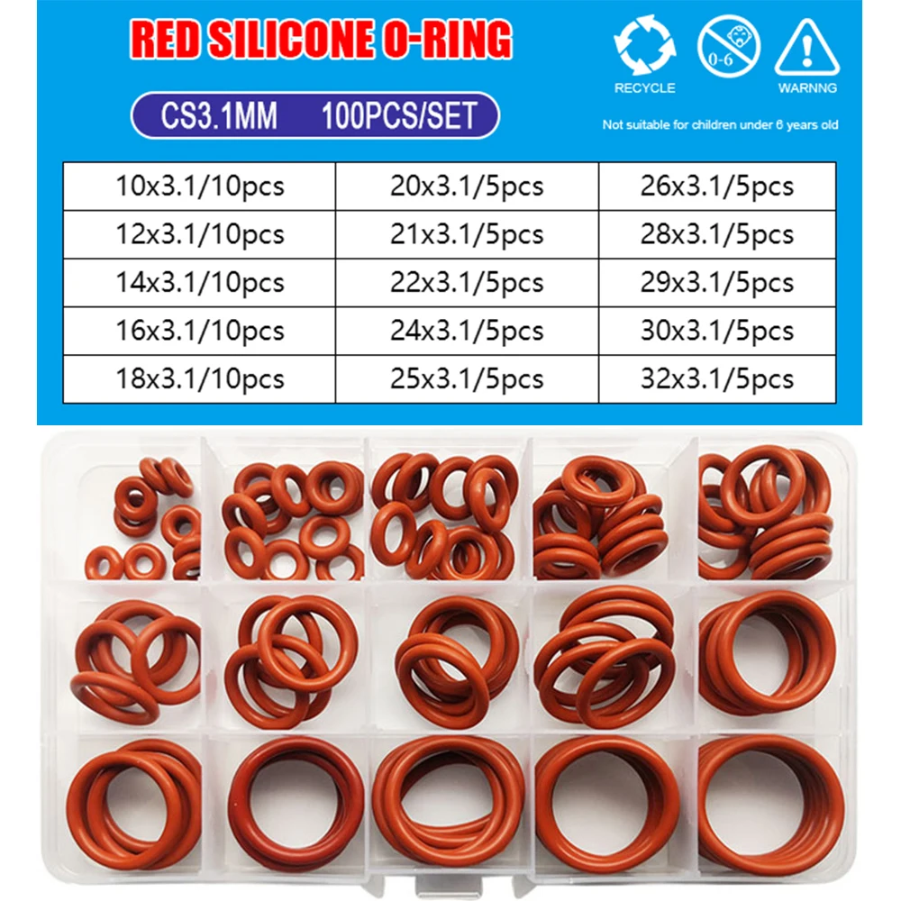 Boxed Red Silicone O-ring Sealing Gaskets Set High Pressure Washer Seal Oring High Quality Car Gasket O Rings Assortment Kit