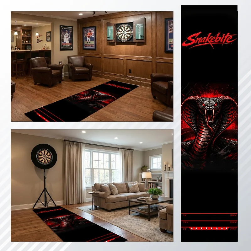 VIKAMA Snakebite Cobra Dart Mat Non Slip Floor Protector Mat with Distance Markers for Darts Game Room Decor